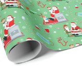 Papier Cadeau Médecin Noël avec Santa Vert (Coin rond)