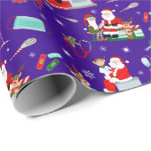 Papier Cadeau Médicale docteur Noël avec Père Noël (Coin rond)