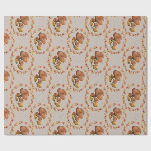 Papier Cadeau Mediterranean floral wreath pattern warm orange le (Plat)