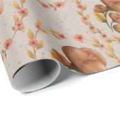 Papier Cadeau Mediterranean floral wreath pattern warm orange le (Coin rond)