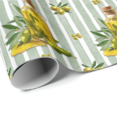 Papier Cadeau Mediterranean Sage Green Stripe Pattern Olive Oil (Coin rond)