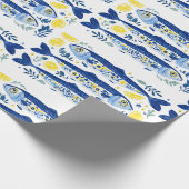 Papier Cadeau Mediterranean Summer Blue and Yellow Sardines (Coin)