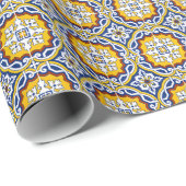 Papier Cadeau Méditerranée Italie Carreaux bleus Fête des mariée (Coin rond)