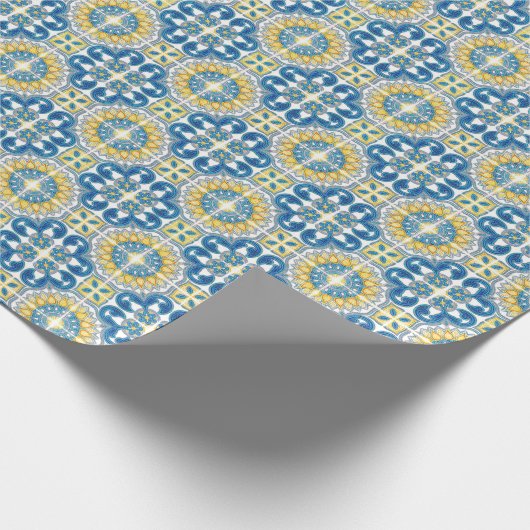 Papier Cadeau Méditerranée Italie Carreaux Bleus Shower de Marié (Coin)