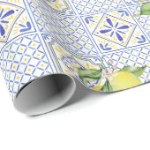 Papier Cadeau Mediterrenean Citrus Lemon pattern (Coin rond)