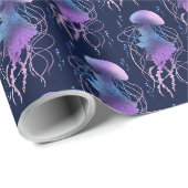 Papier Cadeau Méduse Éthérée Violet Bleu (Coin rond)
