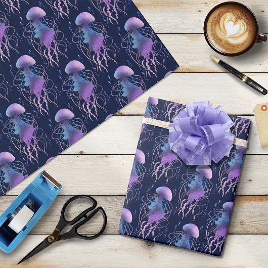 Papier Cadeau Méduse Éthérée Violet Bleu