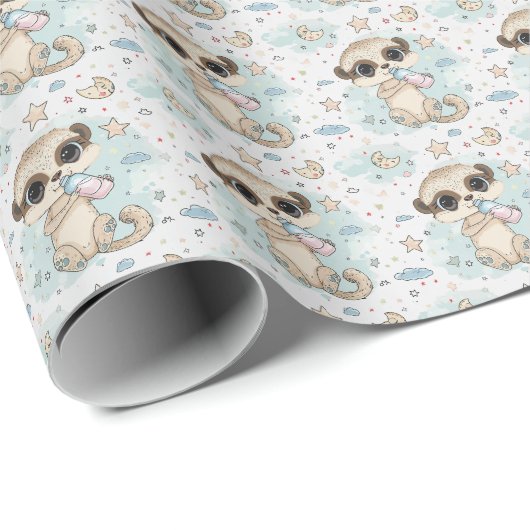 Papier Cadeau Meerkat Cute Baby Pastel Motif d'aquarelle (Coin rond)