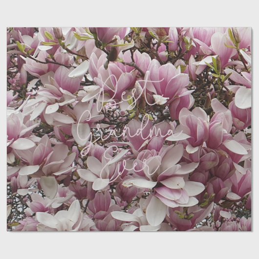 Papier Cadeau Meilleur Grand-Mère jamais rose Fleurs de Magnolia (Plat)