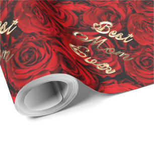 Papier Cadeau Meilleure maman Jamais Coeurs Rouge Roses Floral