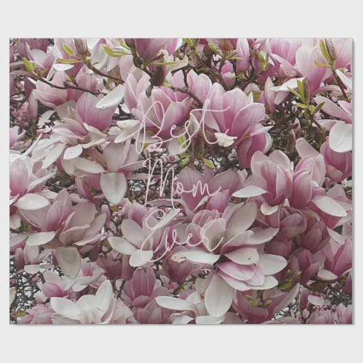 Papier Cadeau Meilleure maman jamais rose Fleurs de Magnolia Flo (Plat)