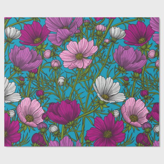 Papier Cadeau Mélange cosmos bleu (Plat)