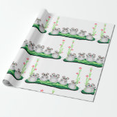 Papier Cadeau Mélange souris de dessin sur l'herbe avec fleurs (Déroulé)