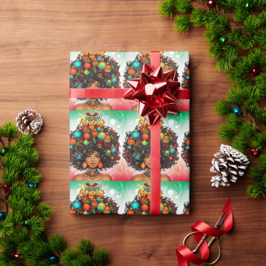 Papier Cadeau Melanin Christmas Black Queen Melanin Femme Noël (Cadeau de vacances)