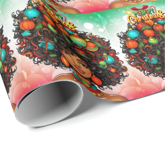 Papier Cadeau Melanin Christmas Black Queen Melanin Femme Noël (Coin rond)