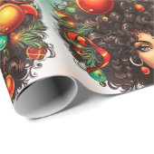 Papier Cadeau Melanin Christmas Black Queen Melanin Femme Noël (Coin rond)