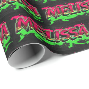 Papier Cadeau Melissa prénom nom graffiti rouge vert