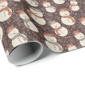 Papier Cadeau Mellow Snowmen - Noël bonhomme de neige rouge moti (Coin rond)