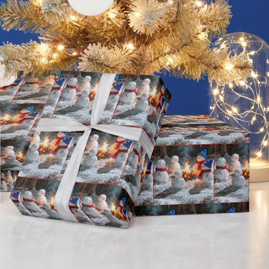 Papier Cadeau Melting Snowmen Sitting Around a Campfire (Vacances)