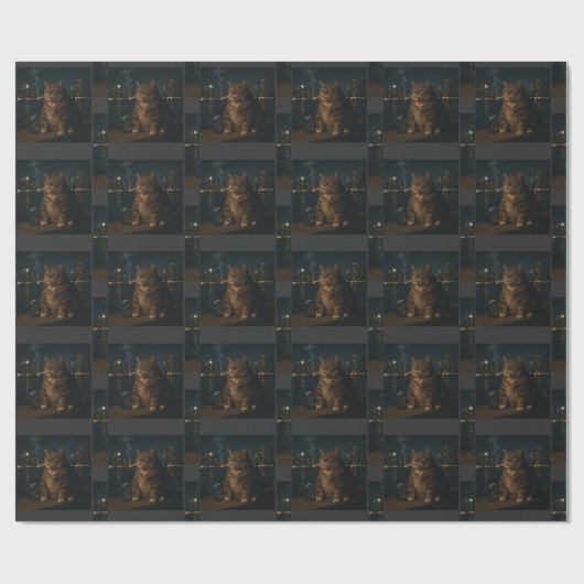 Papier Cadeau Mème de chat qui fume drôle Stupid Brainrot (Plat)