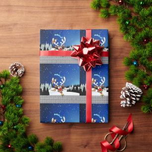 Papier Cadeau Mème de Noël drôle de renne qui regarde par-dessus