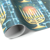 Papier Cadeau Menorah avec étoiles (Coin rond)