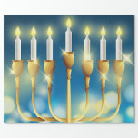 Papier Cadeau Ménorah chandeliers<br><div class="desc">Décorée pour les fêtes juives,  la menorah symbolise également la création en sept jours,  avec la lumière centrale représentant le Sabbat.</div>