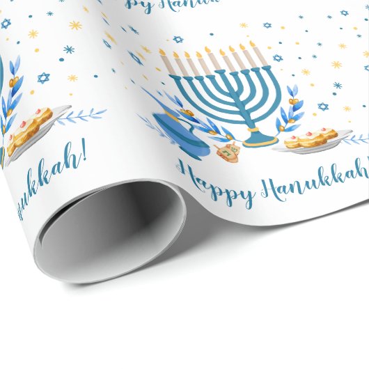 Papier Cadeau Menorah Hanoukka (Coin rond)