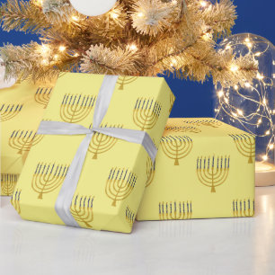 Papier Cadeau Menorah Hanoukka Bougies bleues Dessin Vacances