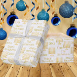 Papier Cadeau Menorah Or sur White Chic Hanoukka Personnalisé<br><div class="desc">Personnalisez ce motif Minorah en faux or chic sur papier d'emballage Hanoukka blanc avec votre nom et l'année pour vraiment un de l'un des beaux cadeaux de vacances enveloppé. Si vous préférez que votre papier d'emballage soit intemporel, changez simplement l'option Année en LOVE ou JOY. Toutes les options de texte...</div>