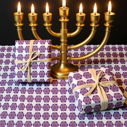 Papier Cadeau Menorah violet sur papier d'enveloppement arrière