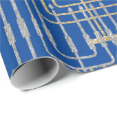 Papier Cadeau Menorahs Carré moderne Silver & Gold Hanoukka (Coin rond)