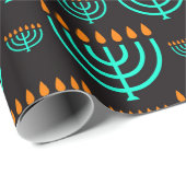 Papier Cadeau Menorahs de Hanouka (Coin rond)