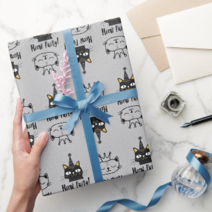 Papier Cadeau Meow Party-Fundy Chat Noir Anniversaire-Cute Paw M