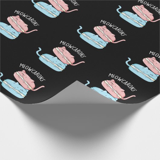 Papier Cadeau Meowcarons Funny Macaron Pun Dark BG (Coin)