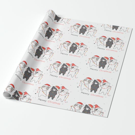 Papier Cadeau Meowny Christmas chats mignons (Déroulé)