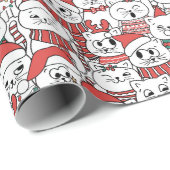 Papier Cadeau Meowy & Bright - Chats de Noël (Coin rond)