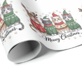Papier Cadeau Meowy Christmas Chat Cute Chats avec Casquette du (Coin rond)