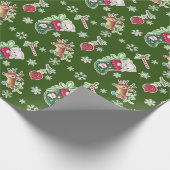 Papier Cadeau Meowy Christmas Happy Reindeer on Green (Coin)