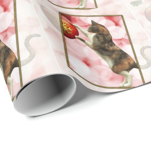 Papier Cadeau Meowy Noël avec un chat ludique. (Coin rond)