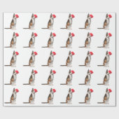 Papier Cadeau Meowy Noël avec un chat ludique dans un casquette (Plat)