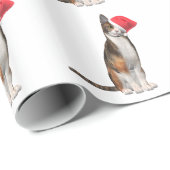 Papier Cadeau Meowy Noël avec un chat ludique dans un casquette (Coin rond)