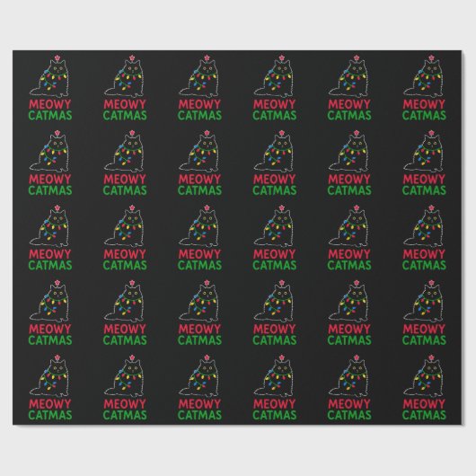 Papier Cadeau Meowy Noël de chat (Plat)
