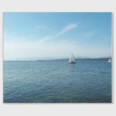 Papier Cadeau mer, bleu ciel et blanc bateaux cadeau de vacances (Plat)