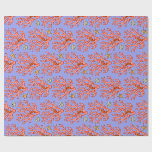 Papier Cadeau Mer corail sable dollar thème côtier (Plat)