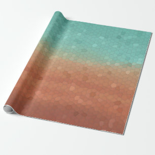 Papier Cadeau Mer vert et orange brûlé tendance mosaïque abstrai