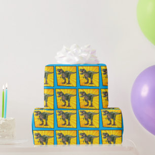 Papier Cadeau Merci Dino T-Rex Dinosaur Anniversaire Garçon Jaun