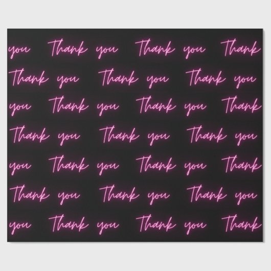 Papier Cadeau Merci Fun Moderne Noir Hot rose Neon Script (Plat)