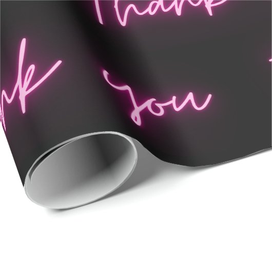 Papier Cadeau Merci Fun Moderne Noir Hot rose Neon Script (Coin rond)