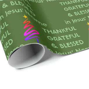 Papier Cadeau MERCI GRATEFUL BÉNÉFICIÉ Jésus Vert Noël